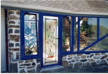 veranda decor verre fusing alu thermolaque bleu gentiane Lurbe