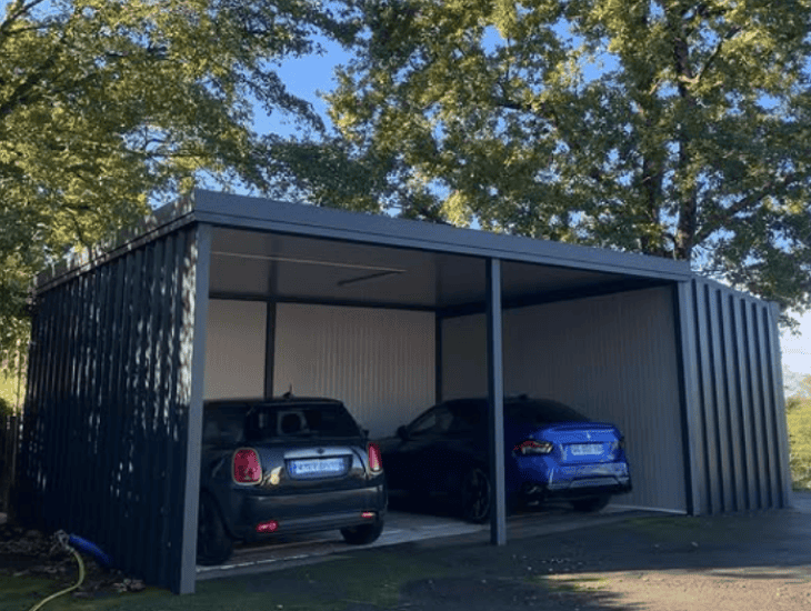 Réalisation d’un double carport et un garage attenant Structure en aluminium thermolaqué à orthez